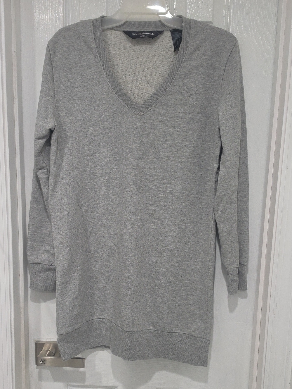 Norma Kamali Heather Gray V-Neck Long Sleeve Sweatshirt